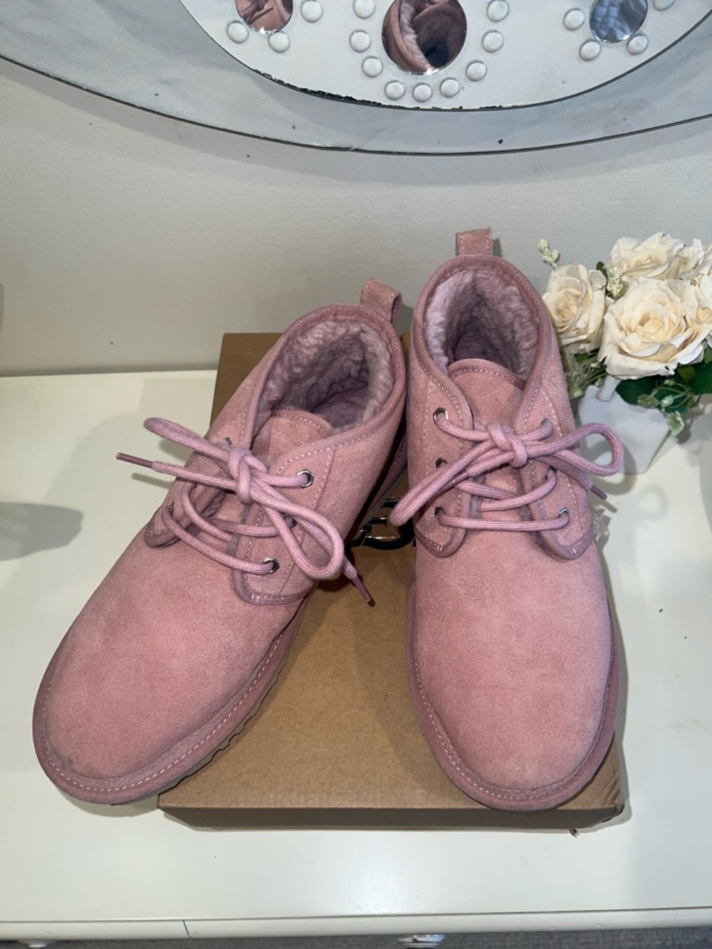 UGG Blush Pink Suede Lace-Up Ankle Boots 💄🍓